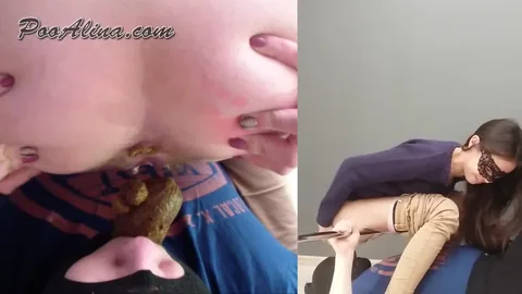 PooAlina - Young girl dumped a thick piece of shit into the boys mouth
